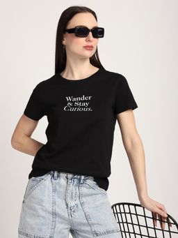 R&B - Cotton Black Typography Half Sleeves Crew Neck T-Shirt