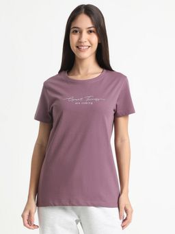 R&B - Cotton Purple Typography Half Sleeves Round Neck T-Shirt