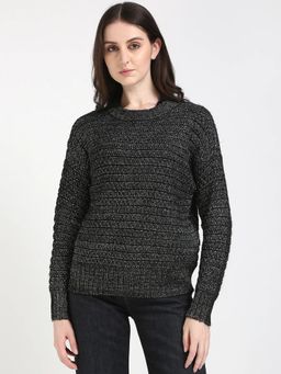 Calvin Klein - Black Regular Fit Metallic-Yarn Round Neck Pullover Sweater