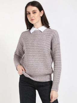 Calvin Klein - Purple Regular Fit Metallic-Yarn Round Neck Pullover Sweater