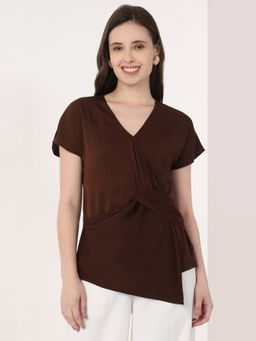 MISH - Solid Brown Twisted Knot Detail Top