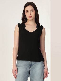 MISH - Black Sleeveless Ruffle Detail Top