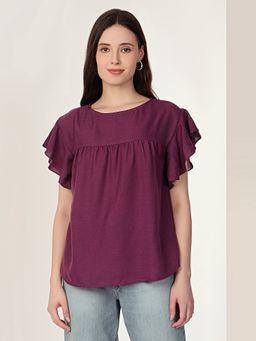 MISH - Solid Purple Ruffle Detail Sleeves Top