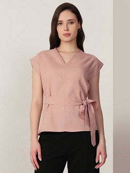 MISH - Solid Pink Sleeveless Top With A Detachable Belt
