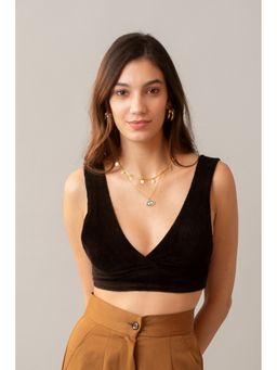 True West - Women Black Corduroy Bralette Style Crop Top