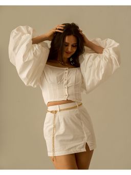 True West - Women White Poplin Voluminous Sleeves Crop Top