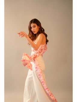 True West - Women Pink Floral Printed Satin One Shoulder Top