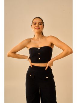 True West - Women Blue Velvet Corduroy Fitted Tube Crop Top