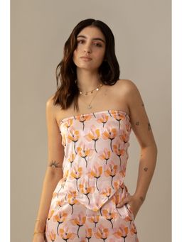 True West - Women Satin Pink Tie Back Strapless Tube Crop Top