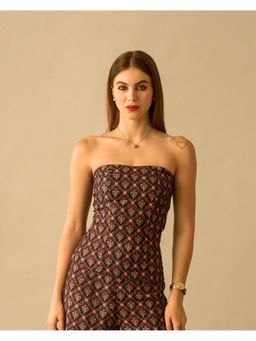 True West - Women Black Grey Fitted Printed Off Shoulder Top