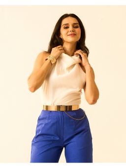 True West - Women White Roman Silk Halter Neck Cowl Neck Top