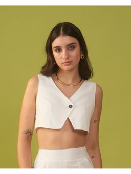 True West - Women Off White Sleeveless Cropped Top