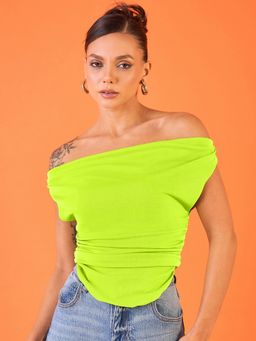 Uptownie - Cotton Stretchable Draped Crop Green Top