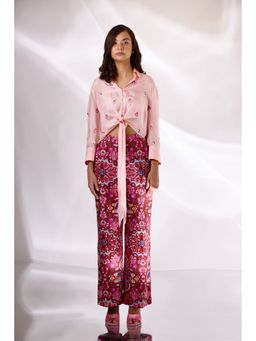 BETRUE - Peach Silk Embroidered Knotted Shirt