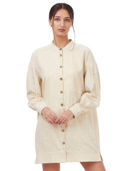 Genes Lecoanet Hemant - Beige Color Kiran Solid Mandarin Neck Dress