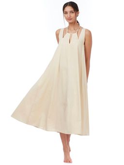 Genes Lecoanet Hemant - Beige Color Rupa Solid Halter Neck Dress
