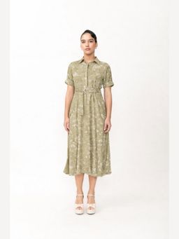 Contemponari - Green Ellen Collar Neck Gathered Shirt Dress