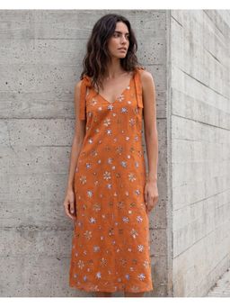 DaKauz - Floral Embellished Orange Dress