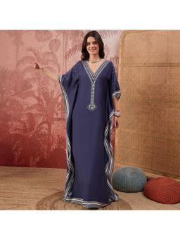 First Resort by Ramola Bachchan - Navy Blue Bohemian Geometric Kaftan Dress