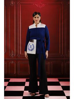 SAKSHI G CHAWLA - Wyn Blue Wool Colorblock Jacket