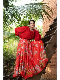 Vana Ethnics - Red Embroidered Top with Skirt