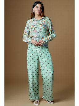 Vana Ethnics - Turquoise Crepe Printed And Embroidered Co-Ord Set