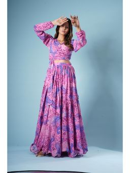 Vana Ethnics - Flamingo Lavender Georgette Digital Printed Co-Ord Set
