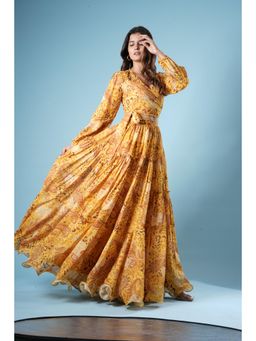 Vana Ethnics - Mustard Georgette Digital Printed Co-Ord Set