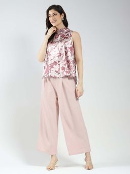 Monte Carlo - Women Pink Printed High Neck Top & Palazzo (Set of 2)
