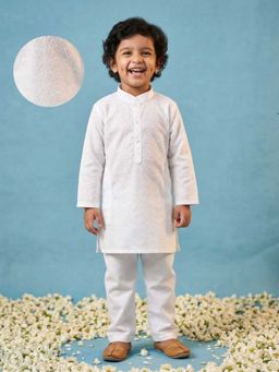 AJ Dezines - White Chikankari Cotton Kurta Pyjama Set For Boys
