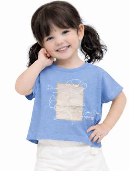 Bloom Up - Sky Blue Floral Graphic Crop T-Shirt For Girls