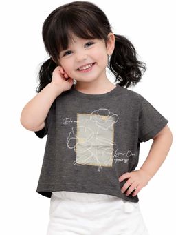 Bloom Up - Charcoal Grey Floral Graphic Crop T-Shirt For Girls