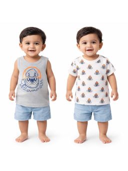 Bloom Up - Grey Shark Print Tank And Graphic Kids T-Shirt (Pack of 2)