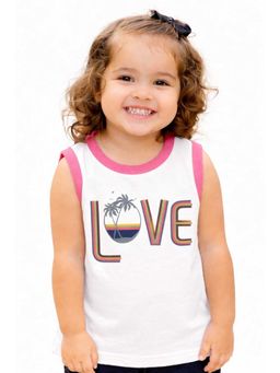 Bloom Up - White Love Graphic Sleeveless T-Shirt For Girls
