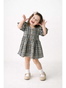 Bloom Up - Black Checkered Puff Sleeve Kids Dress
