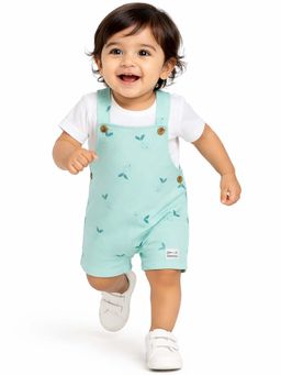 Bloom Up - Mint Green Printed Dungaree With T-Shirt Kids Co-Ord Set