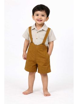 Bloom Up - Toffee Suspender Shorts With Striped Shirt Kids Co-Ord Set
