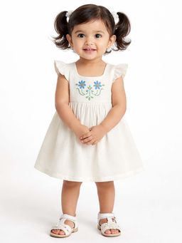 Bloom Up - Off White Floral Embroidered Kids Dress