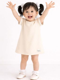 Bloom Up - Beige Solid A-Line Kids Dress