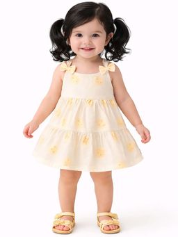 Bloom Up - Cream Yellow Sun Print Tiered Kids Dress