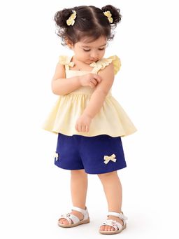 Bloom Up - Yellow Ruffle Top And Navy Shorts Kids Co-Ord Set