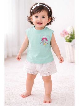 Bloom Up - Mint Green Sleeveless Kids Top With Pocket Graphic