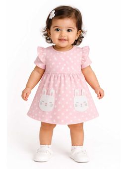 Bloom Up - Dust Pink Polka Dot Kids Dress With Bunny Pocket