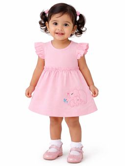 Bloom Up - Baby Pink Elephant Embroidered Cotton Dress