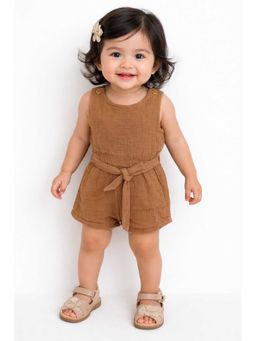 Bloom Up - Rust Brown Cotton Muslin Romper With Tie Waist