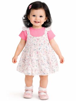 Bloom Up - Pink Floral Layered Dress With T-Shirt