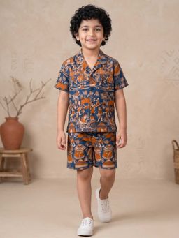 AJ Dezines - Blue Tribal Print Pure Cotton Boys Co-Ords For Boys