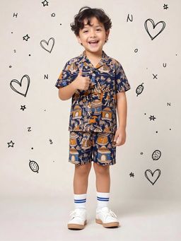 AJ Dezines - Blue Tribal Print Pure Cotton Boys Co-Ords For Boys