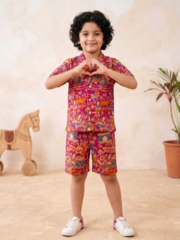 AJ Dezines - Pink Tribal Print Pure Cotton Boys Co-Ords For Boys