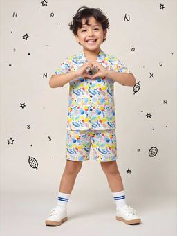 AJ Dezines - White Crayon Pop Pure Cotton Boys Co-Ords For Boys